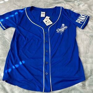 PINK Dodgers MLB button up